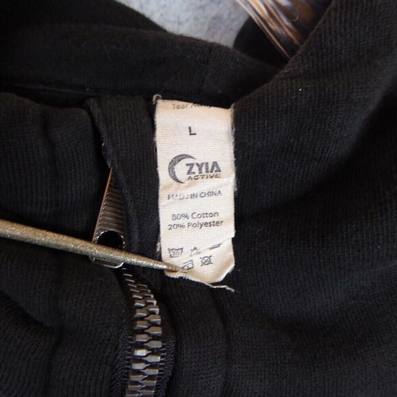 Zyia Active Hoodie Women's Large Black Hooded Sweatshirt Jacket Full Zip Long - Picture 10 of 11